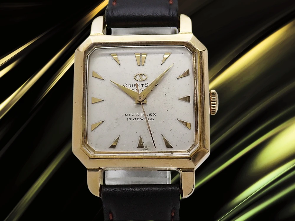 オリエントスター ダイナミック 角型 17石 14K GOLD FILLED/SS シルバーダイヤル 社外レザー装着 手巻き ORIENT STAR DYNAMIC Nivaflex [代行おまかせコース]