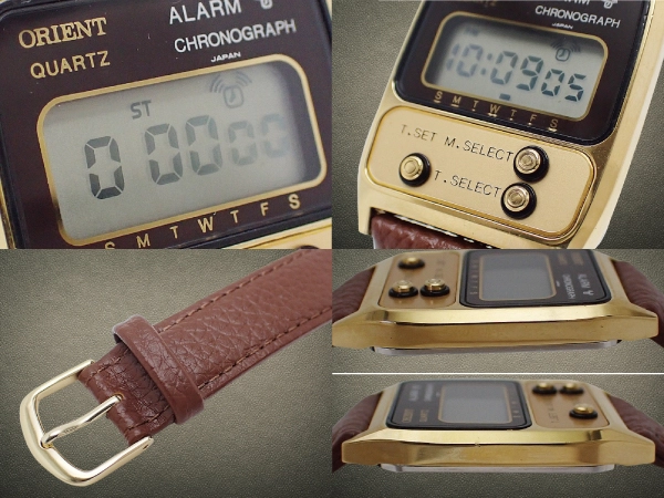 オリエント クオーツ デジタル 810501-40 CA GP/SS スクエア 液晶ダイヤル 3つボタン 社外レザー装着 ORIENT [代行おまかせコース]
