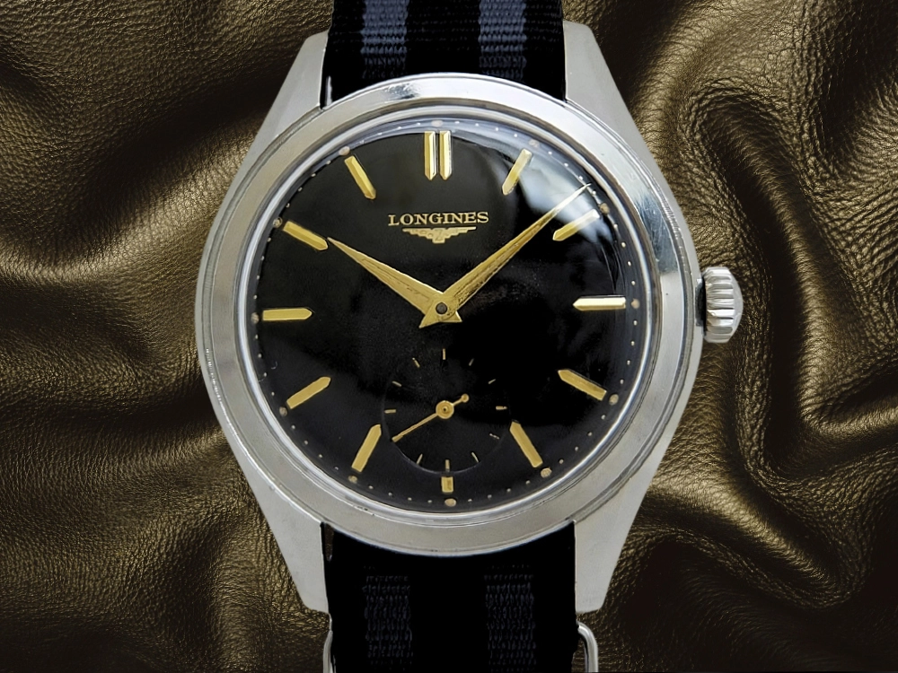 ロンジン スモールセコンド Ref.6555 Cal.12.68Z SS 37mm ビックケース ブラックミラーダイヤル 手巻き LONGINES [代行おまかせコース]