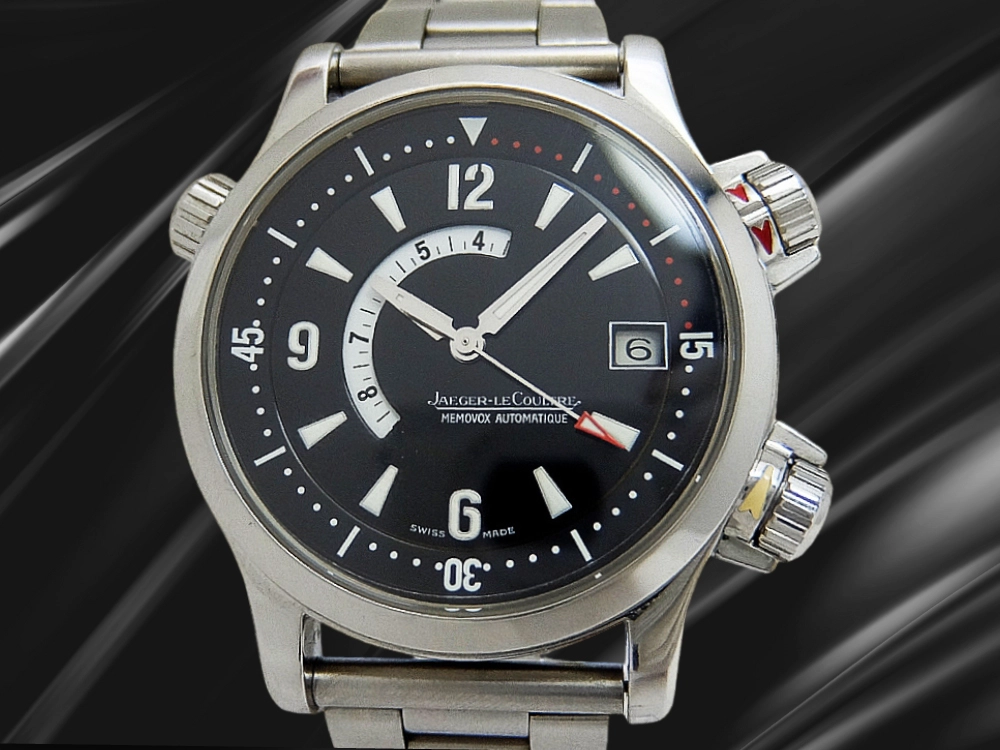 ジャガールクルト マスターコンプレッサー メモボックス Ref.146.8.97 Cal.918 SS ブラックダイヤル 社外ブレス装着 オートマチック BOX・ギャラ付属 JAEGER-LECOULTRE MASTER COMPRESSOR MEMOVOX ALARM [代行おまかせコース]