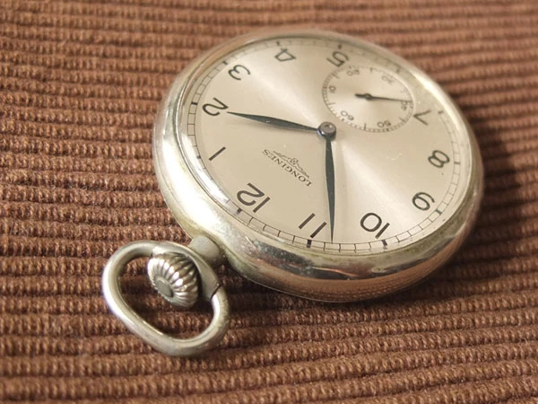 ロンジン LONGINES 懐中時計 手巻 ニッケルケース ブルースチール針 全数字アラビア文字盤 初期モデル