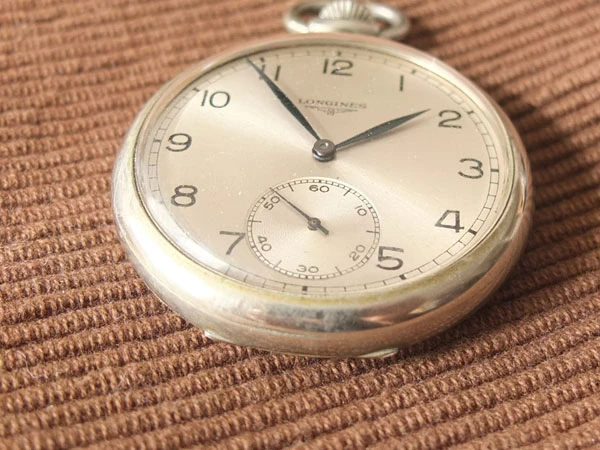 ロンジン LONGINES 懐中時計 手巻 ニッケルケース ブルースチール針 全数字アラビア文字盤 初期モデル