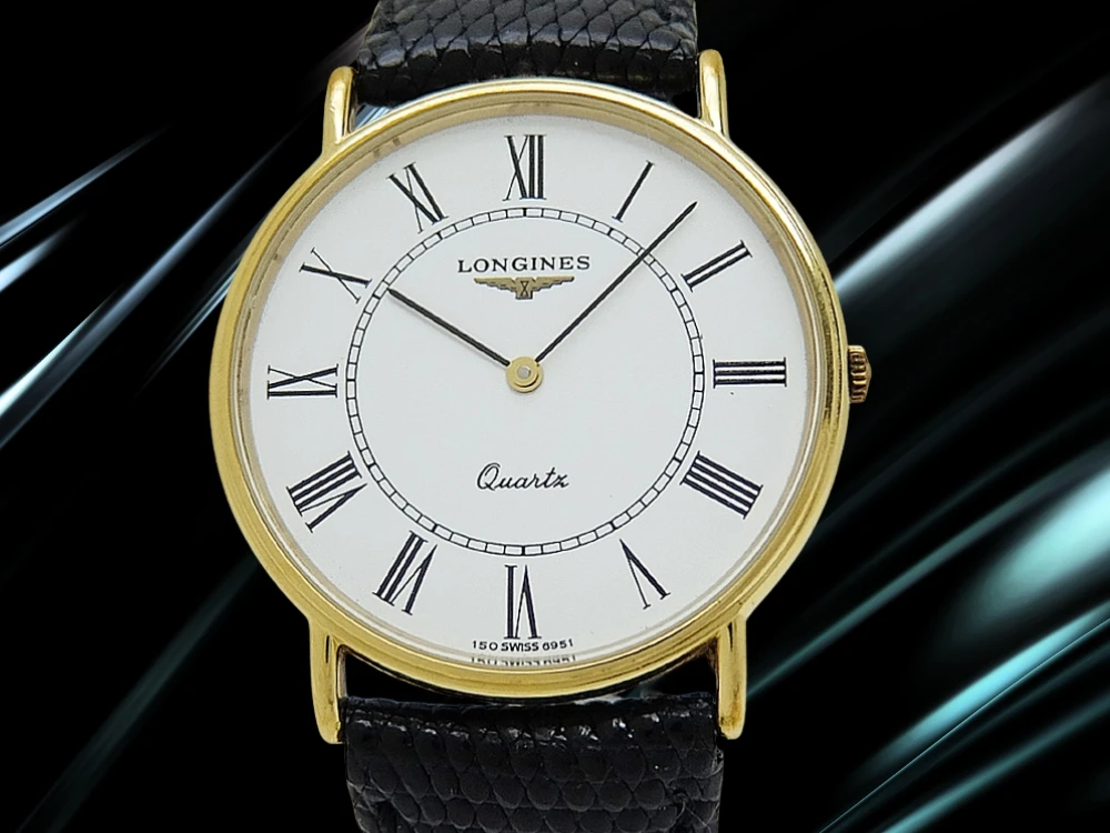 ロンジン クラシック 薄型ドレスウォッチ Ref.6951-5 GP/SS ホワイトダイヤル 社外レザー+ロンジン尾錠装着 BOX付属 クオーツ LONGINES QUARTZ [代行おまかせコース]