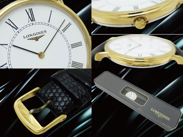ロンジン クラシック 薄型ドレスウォッチ Ref.6951-5 GP/SS ホワイトダイヤル 社外レザー+ロンジン尾錠装着 BOX付属 クオーツ LONGINES QUARTZ [代行おまかせコース]