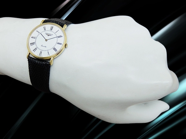 ロンジン クラシック 薄型ドレスウォッチ Ref.6951-5 GP/SS ホワイトダイヤル 社外レザー+ロンジン尾錠装着 BOX付属 クオーツ LONGINES QUARTZ [代行おまかせコース]