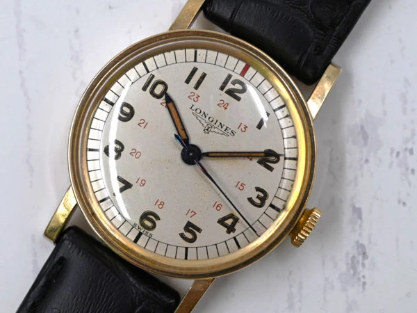 ロンジン ミリタリー調 パイロットウオッチ Cal.12L搭載 L&Kシリンダーケース 10KGF シルバー 24H表記 Vintage Longines