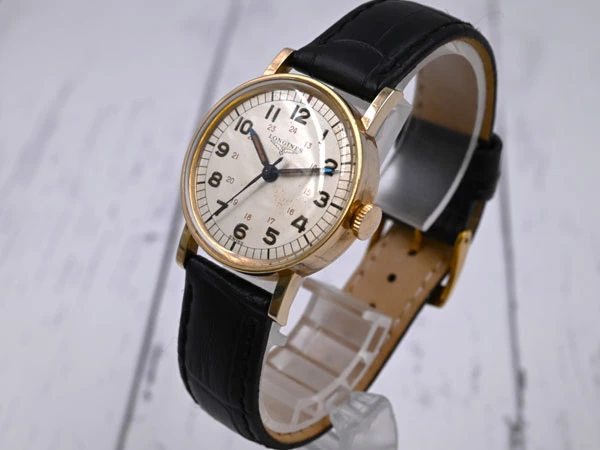 ロンジン ミリタリー調 パイロットウオッチ Cal.12L搭載 L&Kシリンダーケース 10KGF シルバー 24H表記 Vintage Longines