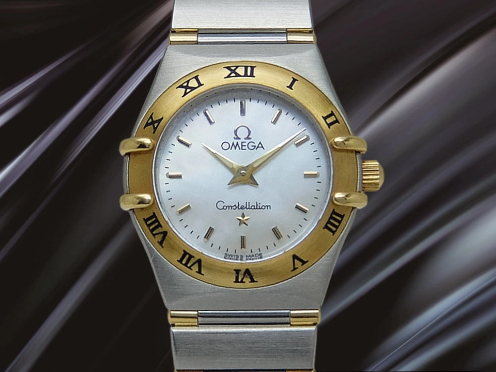 オメガ コンステレーション SS/YG ホワイトシェルダイヤル コンビブレス装着 レディース クオーツ BOX付属 OMEGA Constellatio﻿n [代行おまかせコース]
