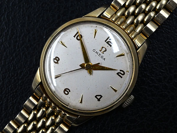 オメガ OMEGA ラウンドモデル 手巻き 30mmキャリバー Cal.283 14KGF 変則アラビック ホワイトダイアル 7連ライスブレス Vintage