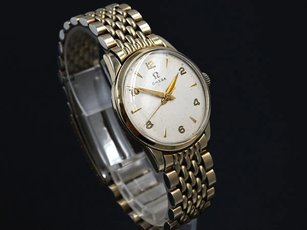 オメガ OMEGA ラウンドモデル 手巻き 30mmキャリバー Cal.283 14KGF 変則アラビック ホワイトダイアル 7連ライスブレス Vintage