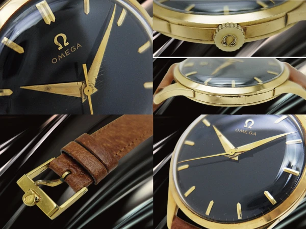 オメガ 重量30g 18KYG 金無垢 30mmキャリバー Ref.A2910-30SC Cal.284 ブラックダイヤル センターセコンド 社外レザー+Ω尾錠装着 手巻き OMEGA 30mm [代行おまかせコース]