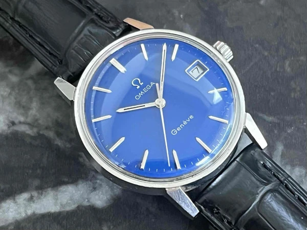 オメガ OMEGA ジュネーブ ブルー文字盤 136.011SP Cal.613 日産建設 勤続25年表彰刻印
