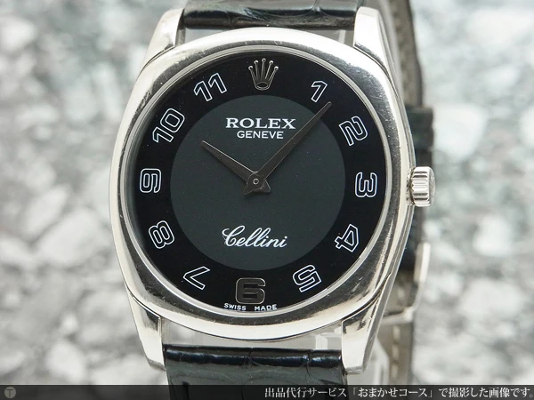 ロレックス ROLEX チェリーニ ダナオス D品番 18KWG 金無垢 クッション型ケース 黒文字盤 アラビアインデックス Ref.4233/9 Cal.1602搭載 手巻き 日ロレ見積書・BOX等付属