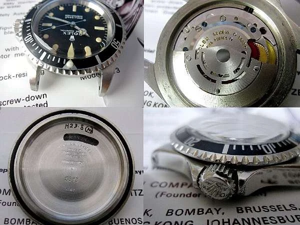 ロレックス サブマリーナ ROLEX SUBMARINER Ref.5513 メーターファースト 枠なし 山傘ドーム風防 3連巻込ブレスレット(7836) 日本ロレックス修理見積書付属