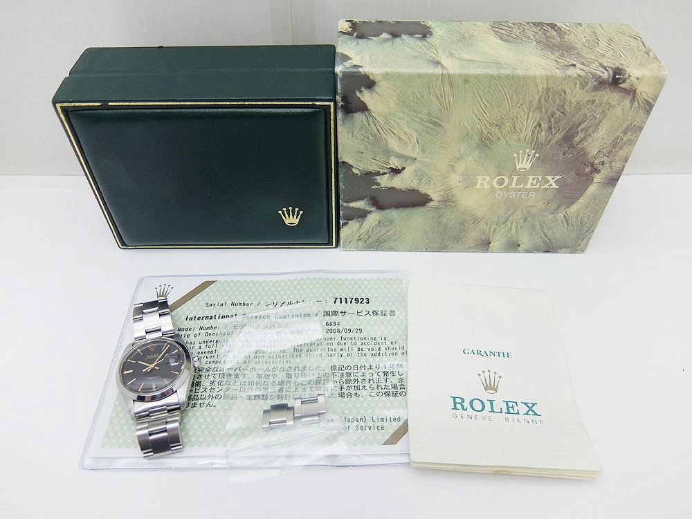 ロレックス オイスターデイト Ref.6694 Cal.1225 SS ブラックダイヤル 3連ハードブレス 手巻き BOX・ギャラ付属 ROLEX OYSTER DATE PRECISION [代行おまかせコース]