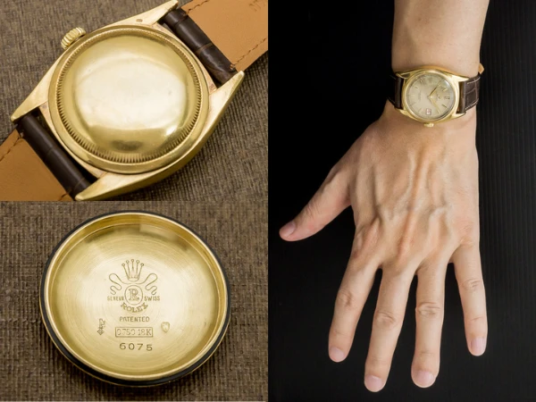 ロレックス セミバブルバック Ref.6075 18KYG 自動巻き 赤DATEJUST表記 ヴィンテージ ダイヤル 重量52g ROLEX Semi-Bubbleback [ 代行おまかせコース ]