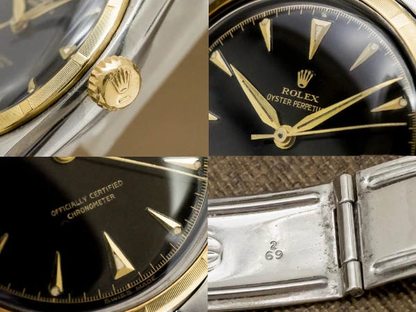 ロレックス セミバブルバック オイスターパーペチュアル Ref.6085 ブラックミラー ギルトダイヤル YG/SS コンビ エンジンターンドベゼル コンビリベットブレス仕様 ROLEX Semi-Bubbleback [ 代行おまかせコース ]