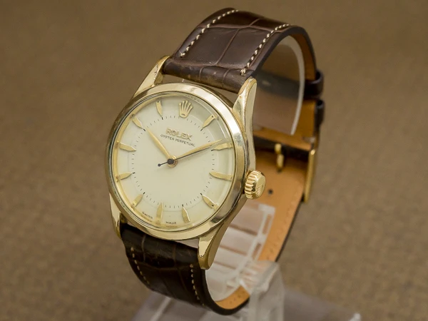 ロレックス セミバブルバック オイスターパーペチュアル Ref.6332 40ミクロンGFケース パウダーホワイトダイヤル リーフハンド ヴィンテージ ROLEX Semi-Bubbleback [ 代行おまかせコース ]