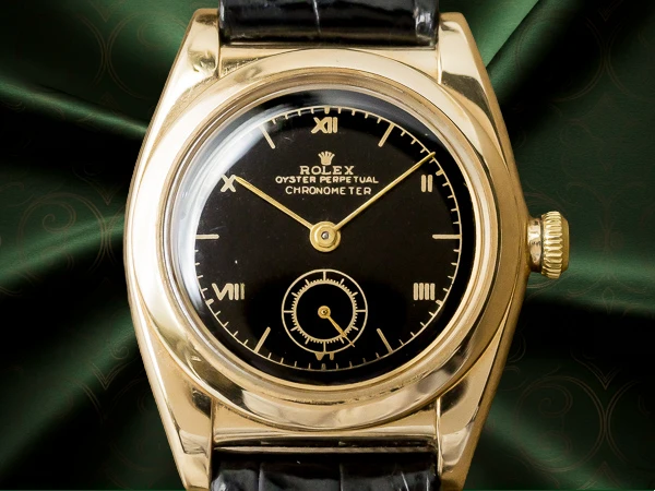 ロレックス バブルバック Ref.3130 14KYG 重量45g ブラックダイヤル 社外アリゲーターベルト GF尾錠 付き ROLEX Bubble-Back [ 代行おまかせコース ]
