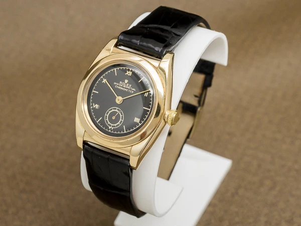 ロレックス バブルバック Ref.3130 14KYG 重量45g ブラックダイヤル 社外アリゲーターベルト GF尾錠 付き ROLEX Bubble-Back [ 代行おまかせコース ]