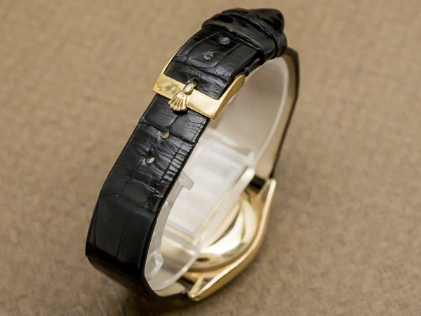 ロレックス バブルバック Ref.3130 14KYG 重量45g ブラックダイヤル 社外アリゲーターベルト GF尾錠 付き ROLEX Bubble-Back [ 代行おまかせコース ]