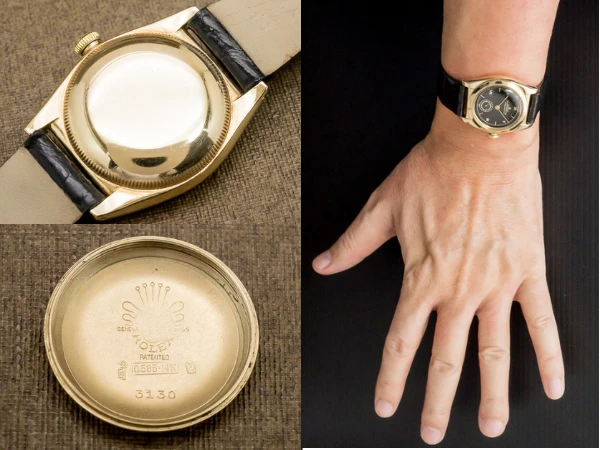 ロレックス バブルバック Ref.3130 14KYG 重量45g ブラックダイヤル 社外アリゲーターベルト GF尾錠 付き ROLEX Bubble-Back [ 代行おまかせコース ]