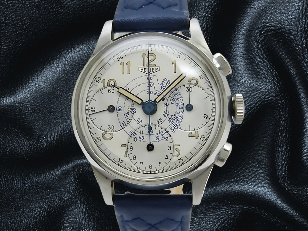 ホイヤー 3reg.クロノグラフ Ref.345 バルジュー71 SS ブルーマルチスケールダイヤル 手巻き HEUER Vintage Chronograph Valjoux71 [代行おまかせコース]