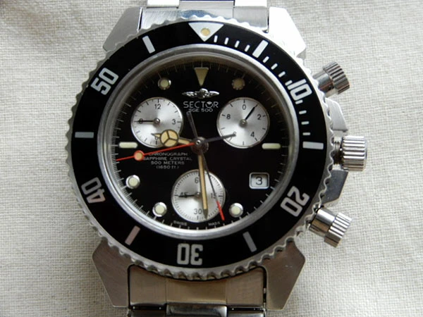 セクター SGE500 クロノグラフ クオーツ スイス製 ダイバー 黒文字盤 ブラックダイヤル SECTOR SWISS MADE ギャランティカード