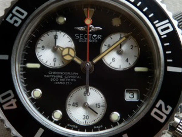 セクター SGE500 クロノグラフ クオーツ スイス製 ダイバー 黒文字盤 ブラックダイヤル SECTOR SWISS MADE ギャランティカード