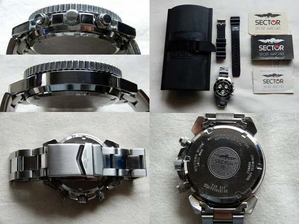 セクター SGE500 クロノグラフ クオーツ スイス製 ダイバー 黒文字盤 ブラックダイヤル SECTOR SWISS MADE ギャランティカード