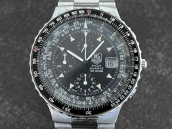 タグホイヤー TAG HEUER PILOT パイロット クロノグラフ ブラック文字盤 旧ホイヤーブレス付属