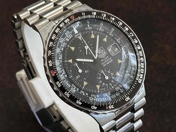 タグホイヤー TAG HEUER PILOT パイロット クロノグラフ ブラック文字盤 旧ホイヤーブレス付属