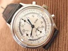 テクノス TECHNOS オールド クロノグラフ 自動巻 SS ブルースチール針 希少美品　