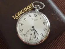 ロンジン LONGINES 懐中時計 手巻 SSケース 全数字アラビア文字盤 初期モデル BOX付