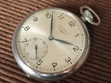 ロンジン LONGINES 懐中時計 手巻 ニッケルケース ブルースチール針 全数字アラビア文字盤 初期モデル BOX付
