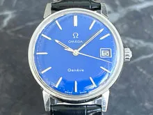 オメガ OMEGA ジュネーブ ブルー文字盤 136.011SP Cal.613 日産建設 勤続25年表彰 透かしΩマーク風防