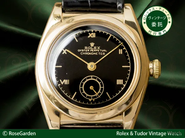 ロレックス バブルバック Ref.3130 14KYG 重量45g ブラックダイヤル 社外アリゲーターベルト GF尾錠 付き ROLEX Bubble-Back [ 代行おまかせコース ]