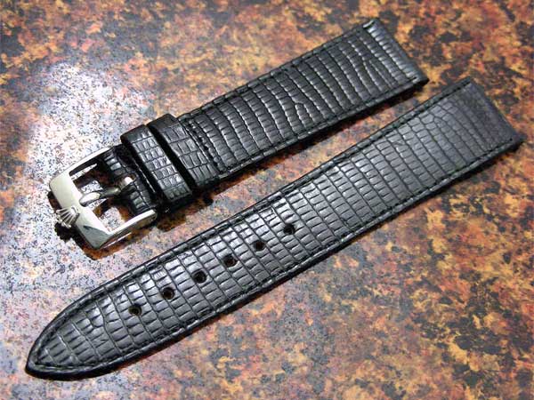 ロレックス スイス製 リザード黒ベルト 19mm用 未使用 SS尾錠付き