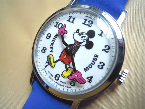 Bradley アンティーク ミッキーマウス スイス製のセレブ向け仕様の大人用サイズの手巻式腕時計 熱烈マニアの皆様へ 新品同様のデッドストック級の美品 時計の委託通販 アンティーウオッチマン