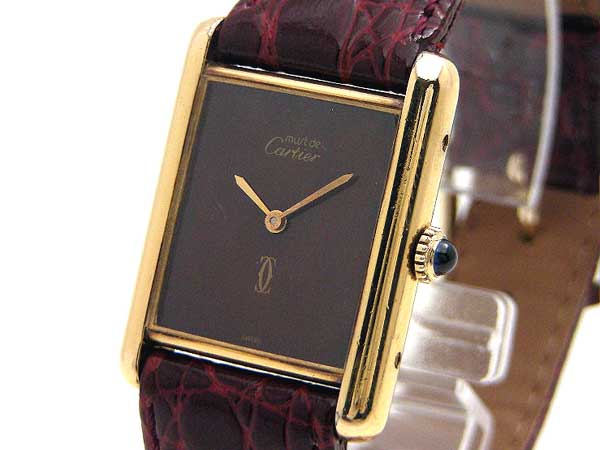 【仕上済】カルティエ タンク ワイン文字盤 ゴールド レディース 腕時計