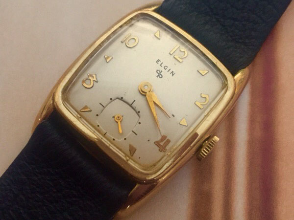 エルジン デラックス 10k ビンテージ スモセコ 手巻きメンズ腕時計 稼働品-