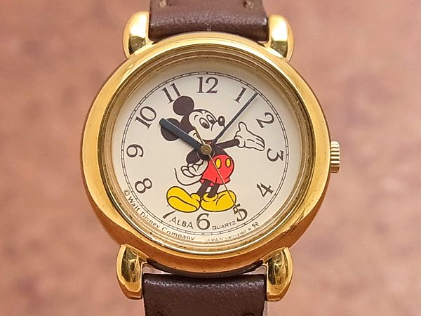 【レトロ希少品、電池＆ベルト交換済み】セイコー ALBA ミッキーマウス 腕時計