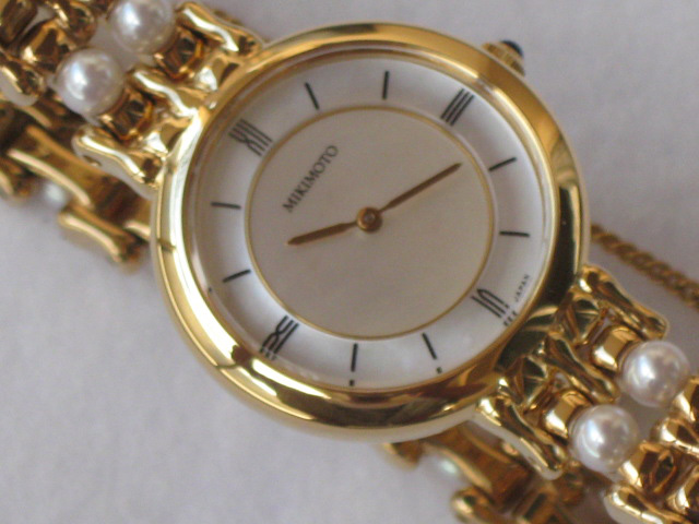 ミキモト パールウォッチ クオーツ レディース 18K 20μ GOLD ELECTROPLATED シェル文字盤 腕時計 MIKIMOTO