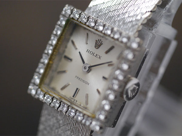 ロレックス プレシジョン 18KWG レディース ゴージャスなダイヤ取り巻き 一体型WGメッシュブレス付 |  アンティーウオッチマンはROLEX（ロレックス）・OMEGA（オメガ）・TUDOR（チュードル）などアンティーク腕時計の委託通販専門店—時計 の委託・アンティーウオッチマン