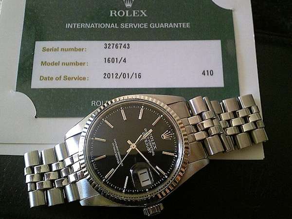 ロレックス Rolex Datejust Ref 1601 ブラック 箱 国際保証書付き 日本ロレックスoh済 その際黒文字盤に交換 時計の委託通販 アンティーウオッチマン
